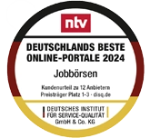 Siegel 1. Platz Kundenservice Jobbörsen 2024 bei n-tv für stellenanzeigen.de